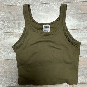 PINK Olive Ribbed Crop Tank with built in bra size XS